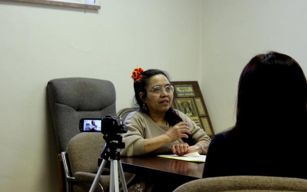 Doña Filomena during her interview at her church