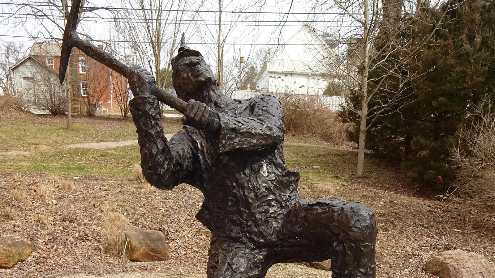 A view of the miner statue in downtown Shawnee, Ohio.