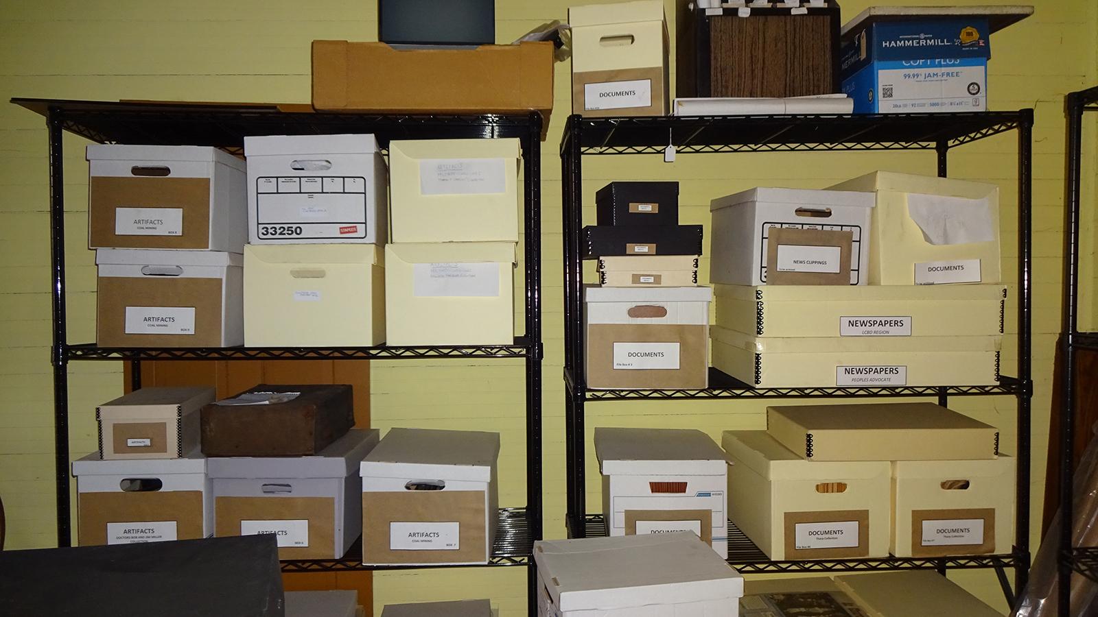 Archival boxes within the Little Cities of Black Diamonds Council Office