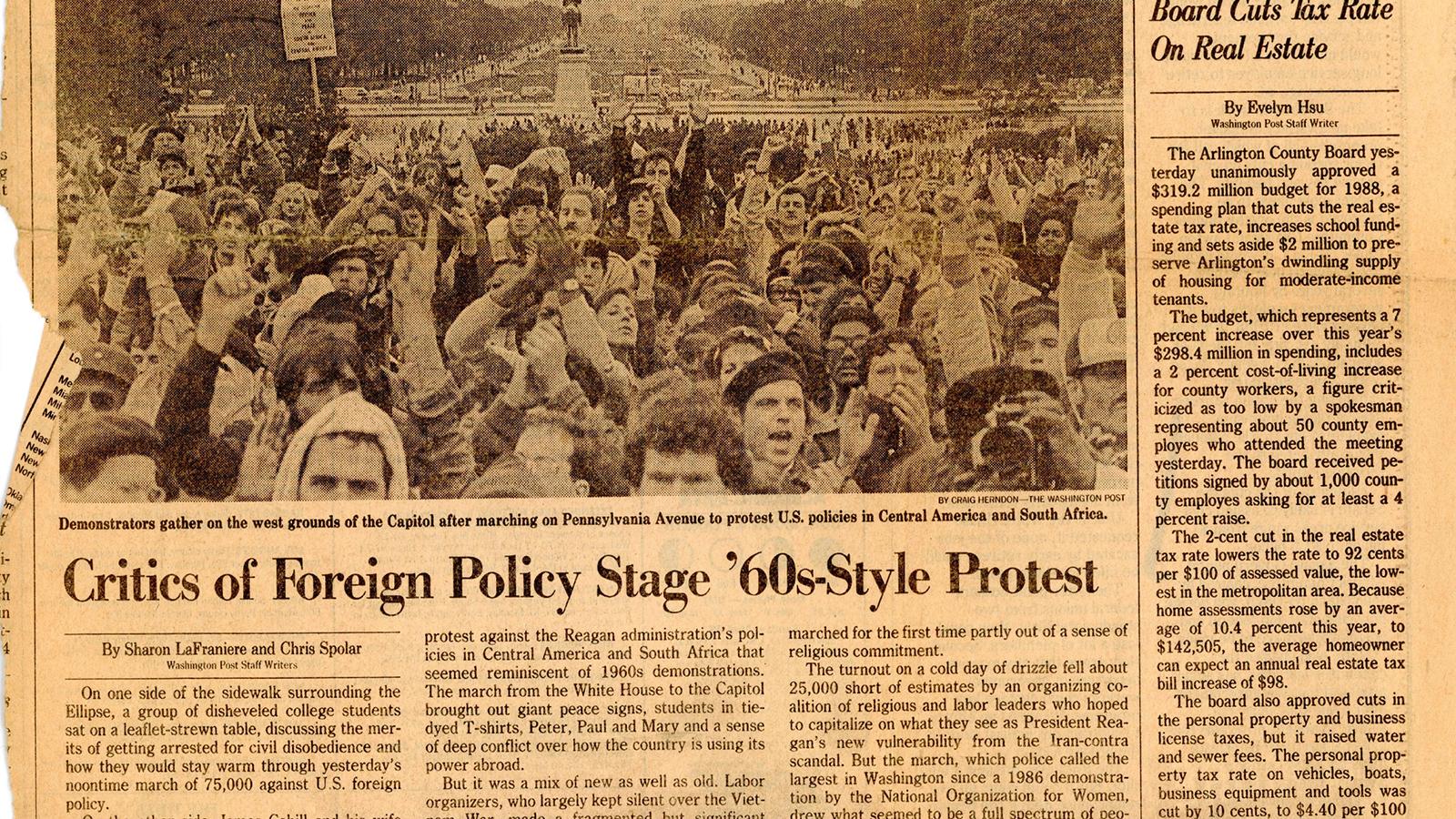 Newspaper clipping about protests in Washington DC