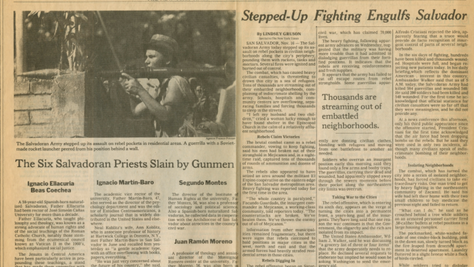 "The Six Salvadoran Priests Slain by Gunmen" in The New York Times, Nov 17, 1989