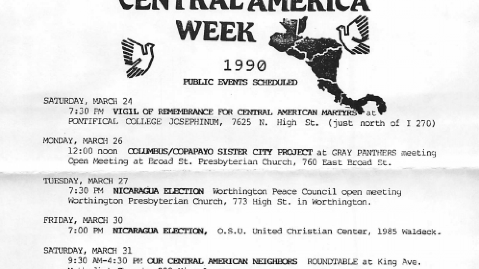 Central America Week Schedule of Public Events 1990