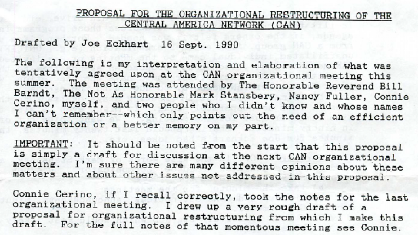 Proposal for Restructuring Central America Network Sept. 16, 1990