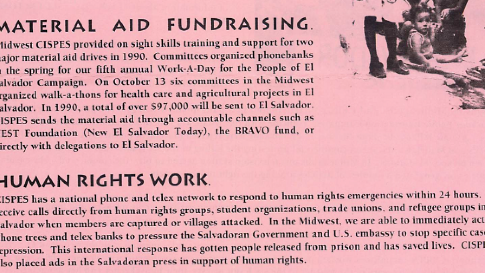CISPES Material Aid and Fundraising 1990