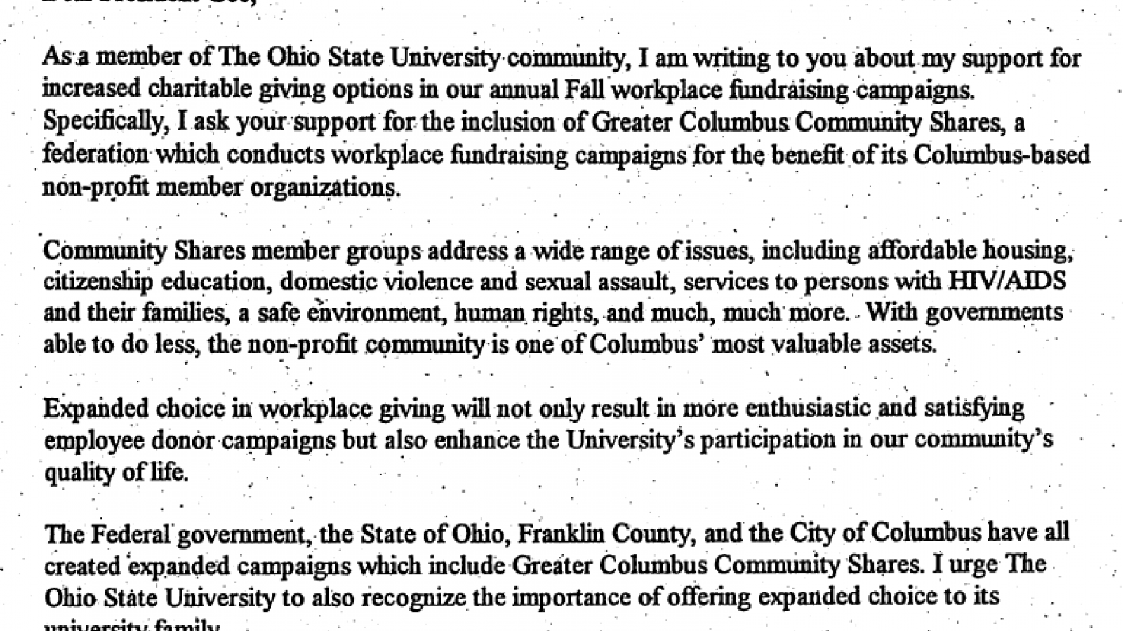 Letter to OSU President Gee on GCCS